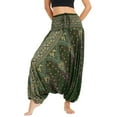 thumbnail image 2 of Previn Women's Yoga Pants Boho Bohemian High Waisted Baggy Stretch Boho Comfy Beach Dance Loose Harem Pants Casual Pants Olive One Size, 2 of 4