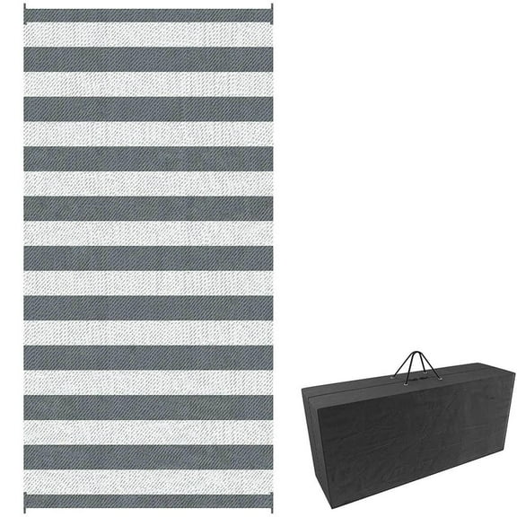 Barara King Rug,Non Slip Rugs,Indoor Door Mat,Reversible Outdoor Rug, 9'x 18' Waterproof Straw Floor Mat, Portable RV Camping Carpet,Gray & White Striped