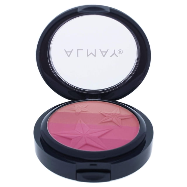 blush palette almay powder blush pink 9 ml paleta de rubor Almay rosa, compacto negro con espejo interior, vista frontal centrada que muestra tres bandas horizontales en tonos rosa ladrillo y fucsia con relieve de estrellas; aplicador incluido según empaque.