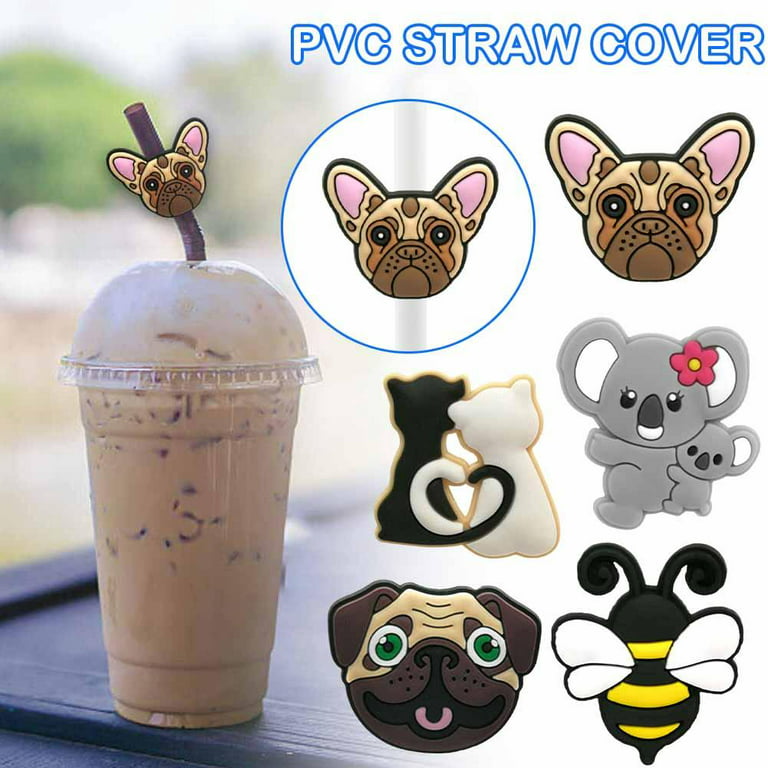 1PCS PVC Straw Cover Cute Dogs Straw Topper Birthday Party Drink
