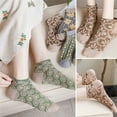 thumbnail image 3 of Virmaxy Womens Floral Cotton Socks, 5 Pairs Vintage Embroidered Floral Socks, Warm Vintage Floral Socks for Winter Vintage Court Embossed Socks Girls Middle Tube, 3 of 8