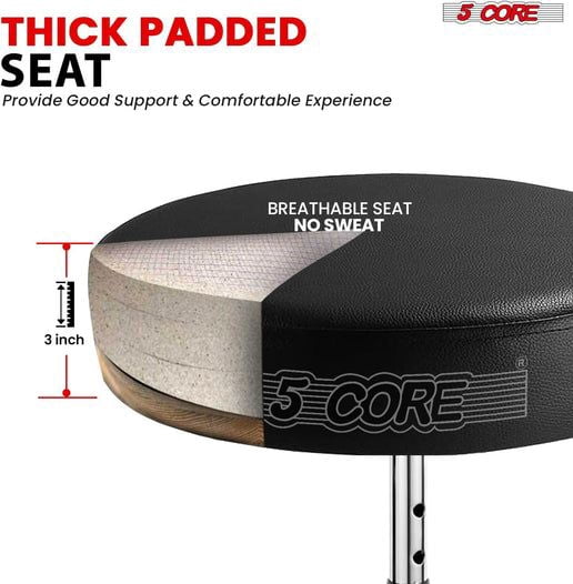 Drum Throne Adjustable Guitar Stool Padded Seat + Drum Practice Pad Snare Drumming Stand - DS CH BLK + DPAD COMBO Grey