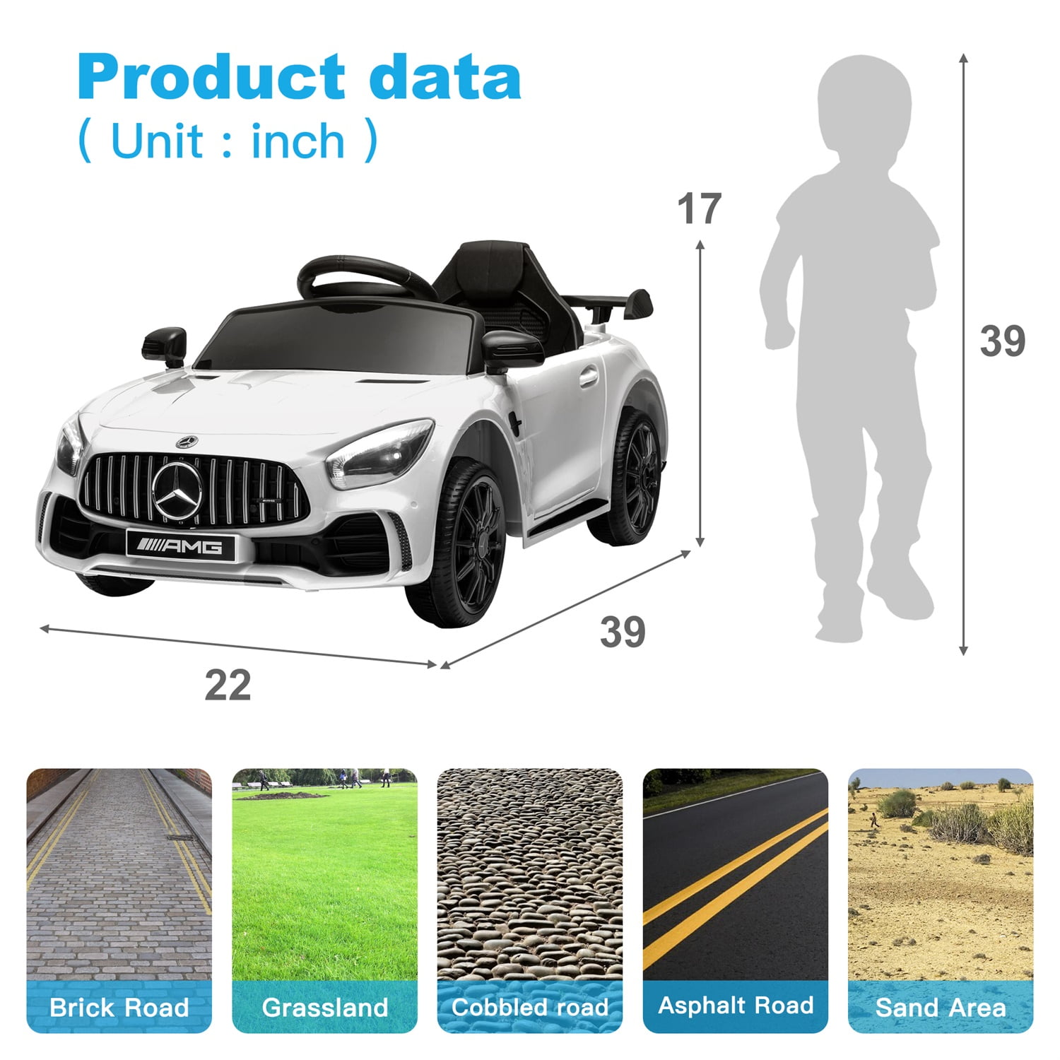 CIPACHO Licensed Mercedes-Benz AMG GTR Dual drive 12V Powered Ride Ons Sports Car with 2.4G Remote Control, White CIPACHO Licensed Mercedes-Benz AMG GTR Dual drive 12V Powered Ride Ons Sports Car with 2.4G Remote Control, White