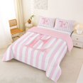 thumbnail image 2 of Manfei Monogrammed E Design Full Size Comforter Sets,Pink Geometric Stripes Art Bedding Comforter Set,Pink Reversible,3pcs,1 Comforter and 2 Pillowcases, 2 of 7