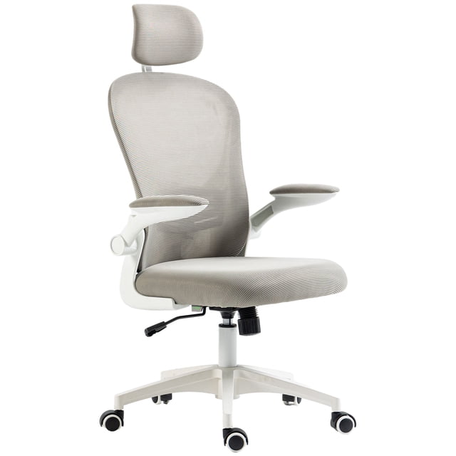 Grey Mesh Office Chair with Adjustable Headrest & 4D Lumbar Support - Ergonomic Computer Desk Chair for Home Office, Living Room & Study – 47.2" H