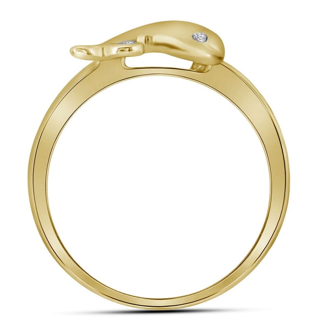 Bague Dauphin Animal Poisson en Or Jaune 10kt pour Femmes avec Diamants Ronds 1/20 Cttw