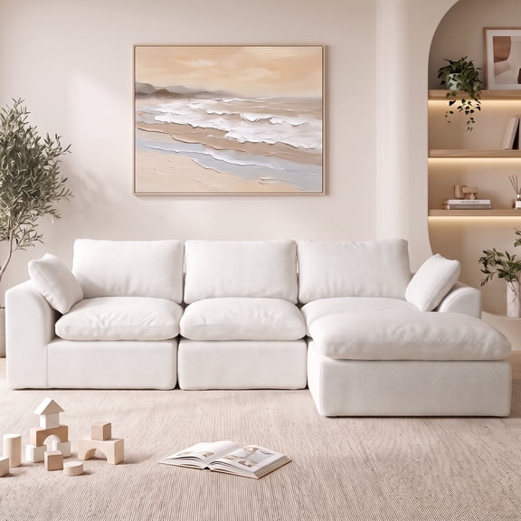 Belhome 108" Boneless Couch L Shaped Modular Sofa, Dual-Layer Cloud Couch, No Assembly Required Sectional Sofa for Living Room
