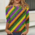 thumbnail image 2 of Womens Mardi Gras Top 3/4 Sleeve Carnival Shirt, Casual Crewneck Blouse for 2026 Carnival Party Outfit, 2 of 5