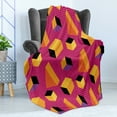 thumbnail image 4 of Abstract Soft Flannel Fleece Blanket, Rhythmic 80's Style Geometric Summer Tone Motifs on a Striped Background, Cozy Plush for Indoor and Outdoor Use, 70" x 90", Orange and Fuchsia, by Ambesonne, 4 of 5