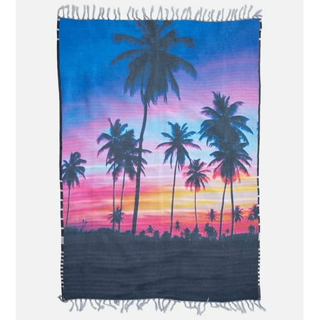 Reversible Beach Towel - Bamboo Beach Towel - Reversible - Blue Stripe & Palm Trees