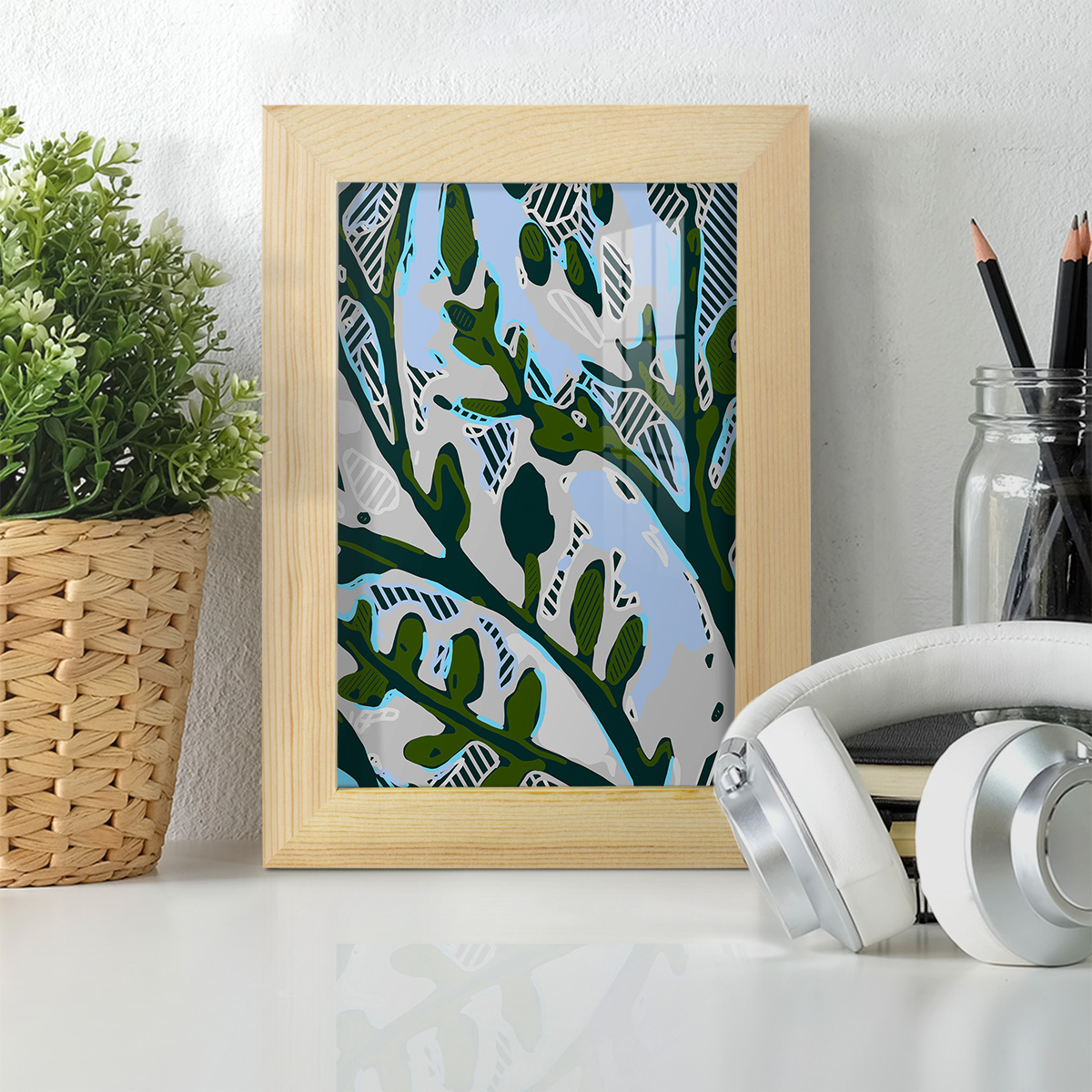 Abstract Tree Limbs II -Framed Print w/glass-Natural Wood