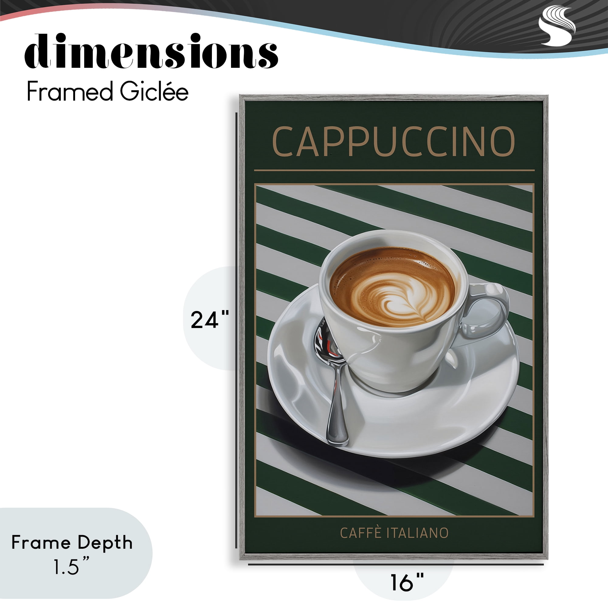 Stupell Industries Cappuccino Coffee over Stripes Gray Framed Giclee Art, design by Andreas Magnusson