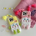 thumbnail image 4 of Cute Cartoon Pink Furry Phone Case Compatible with iPhone 13, Funny 3D Fluffly DIY Braids Plush Winter Warm Shockproof Phone Cover for Girls Women, 4 of 12