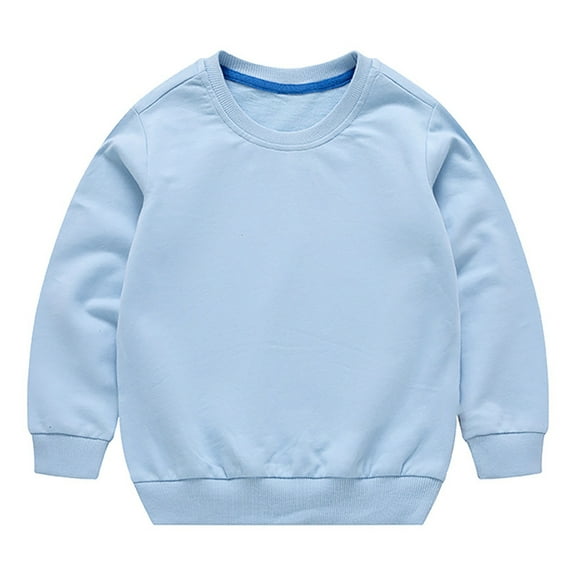 Hoodies For Teens Boys Newborn Toddler Boys Girls Solid Color Long Sleeve Round Neck Pullover Sweatshirt Threaded Neckline Sweatshirts Hoodies Size 10 12 14-16 Blue