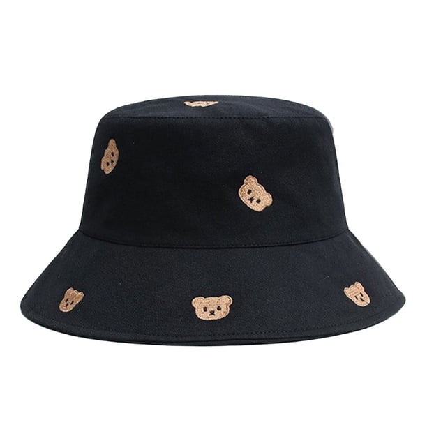 Sombrero de verano con circunferencia de 54-58 cm, sombrero de pescador con oso bordado para mujer, sombrero para lavabo, sombrero protector solar para exteriores