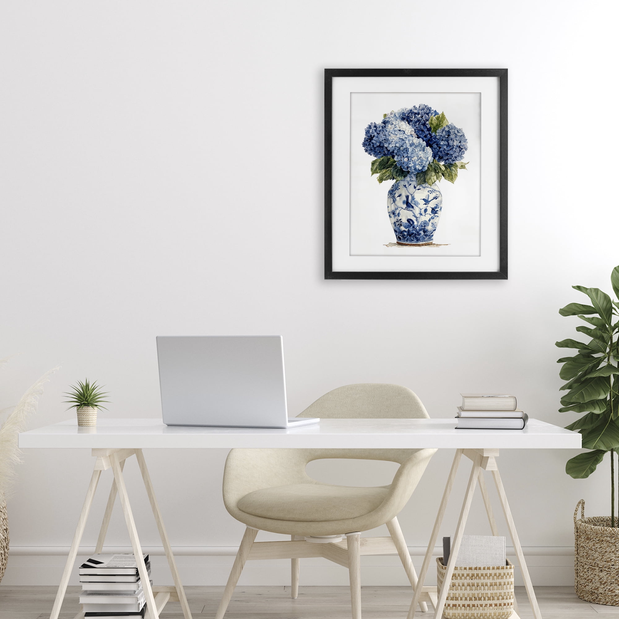 Stupell Industries Blue Hydrangeas in Porcelain Black Framed Print Under Glass, design by Imagine It Images