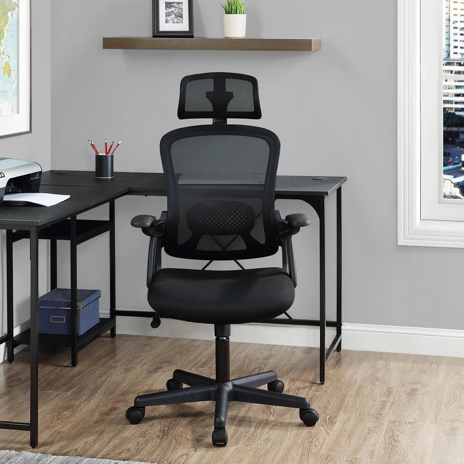 Mainstays Ergonomic Office Chair with Adjustable Headrest, Black Fabric, 275 lb capacity