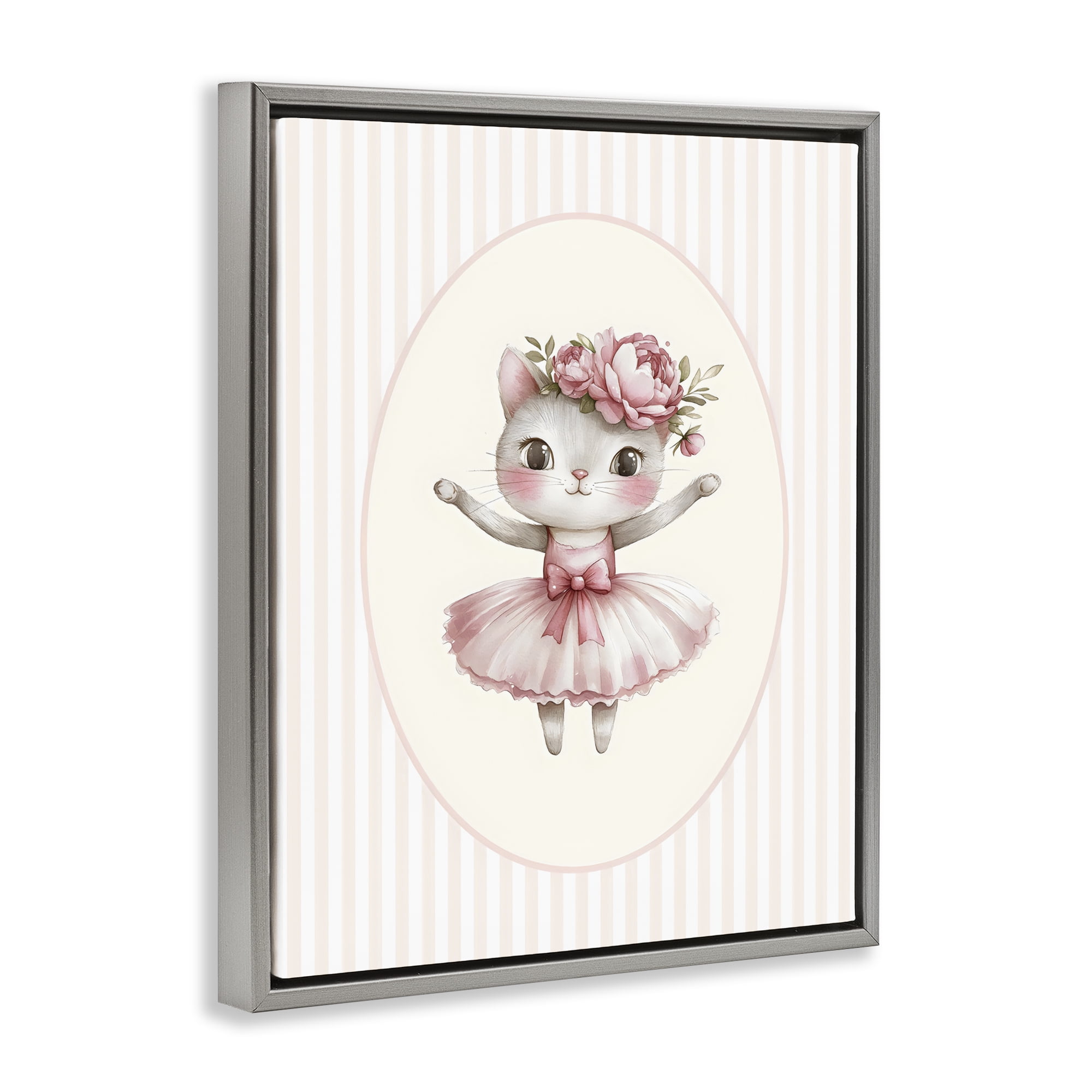 Stupell Industries Nursery Ballerina Cat Striped Gray Framed Floater Canvas Wall Art, design by LSR Design Studio