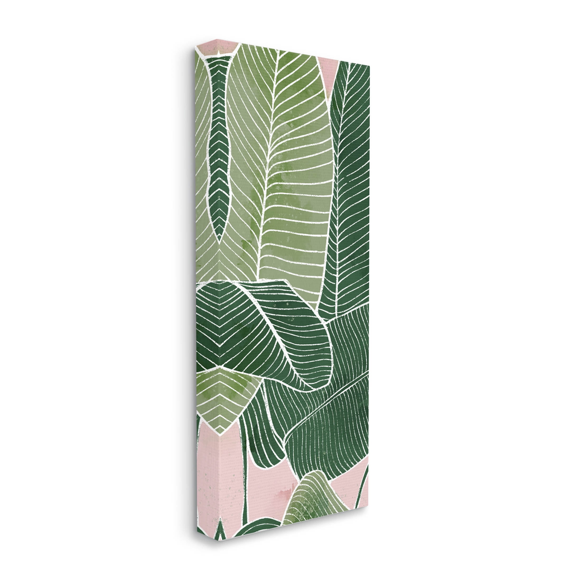 Pink Tropical Patterned Leaves Botanical & Floral Graphic Art Gallery Wrapped Canvas Print Wall Art
