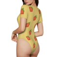 thumbnail image 3 of KLL Women 's Crew Neck Bodysuit Jumpsuits Hand Drawn Strawberry Print Short onesies Stretch T Shirts, 3 of 7