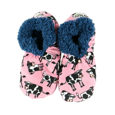 LazyOne Fuzzy Feet Slippers for Women, Cute Fleece-Lined House Slippers, Cow, Moody, Non-Skid