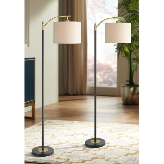 Possini Euro Design Rayna Mid Century Modern 61 1/2" Tall Standing Floor Lamps Set of 2 Lights Downbridge Task Foot Switch Black Gold