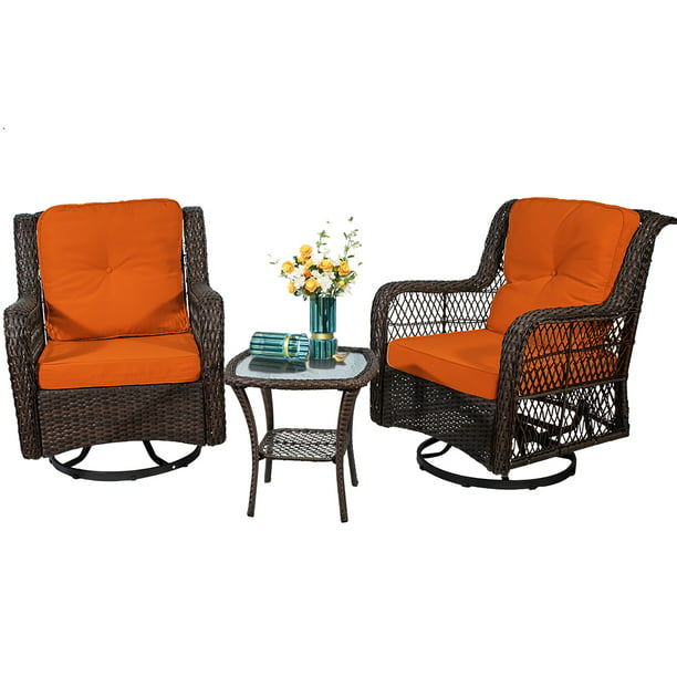 3 Pieces Patio Pe Wicker Rattan Bistro, Outdoor Furniture Set With Swivel Chairs