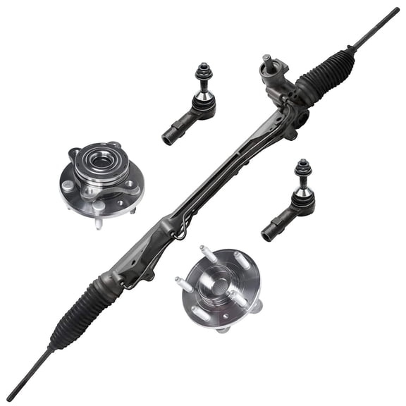 Detroit Axle - Complete Power Steering Rack and Pinion with (2) Front Wheel Hub & Bearing and (2) Outer Tie Rods for 2005 2006 2007 Ford Five Hundred / Freestyle / Mercury Montego