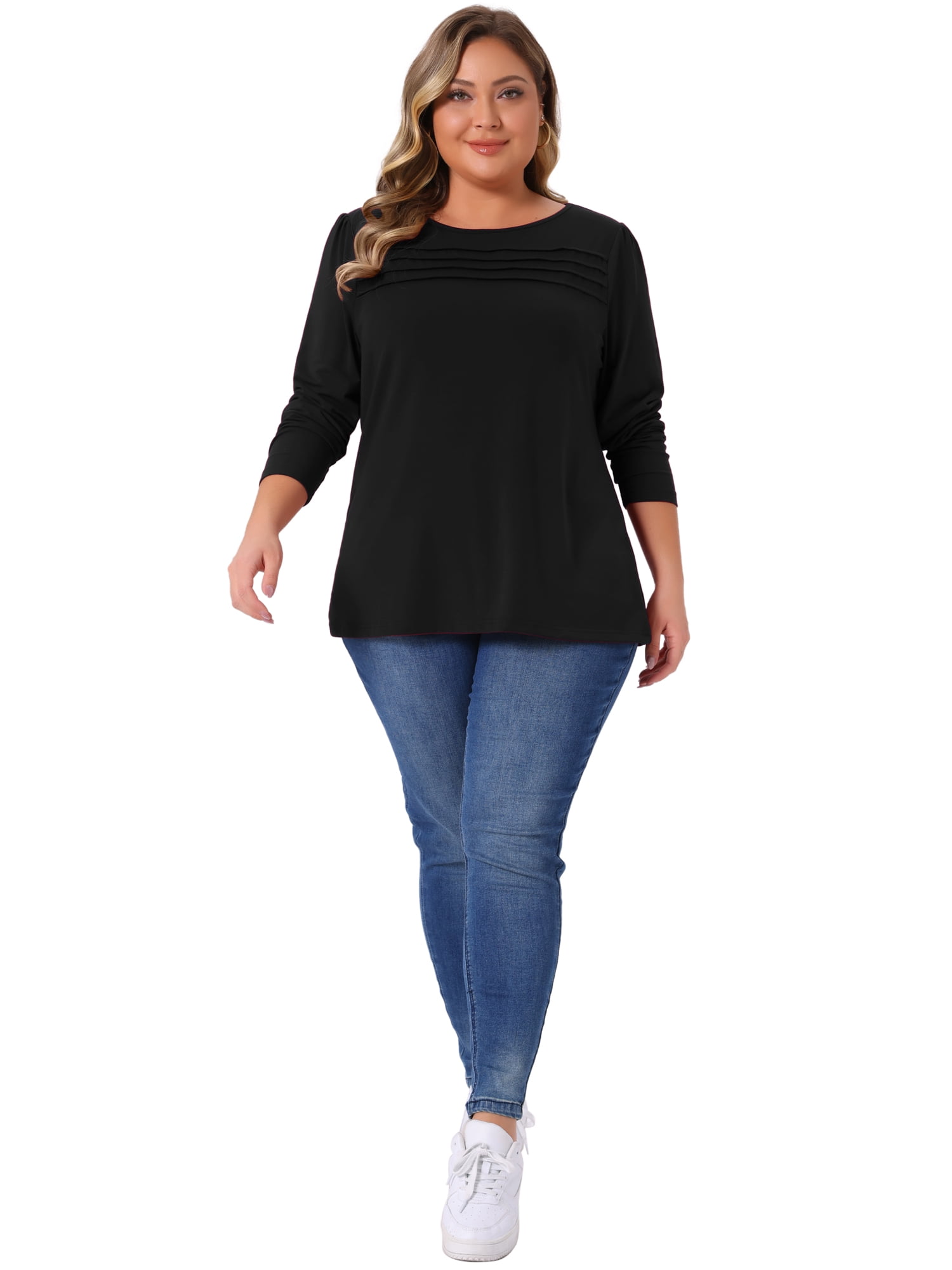 DARING DIVA Women's Plus Crew Neck T Shirt with Front Tucks 4X Black