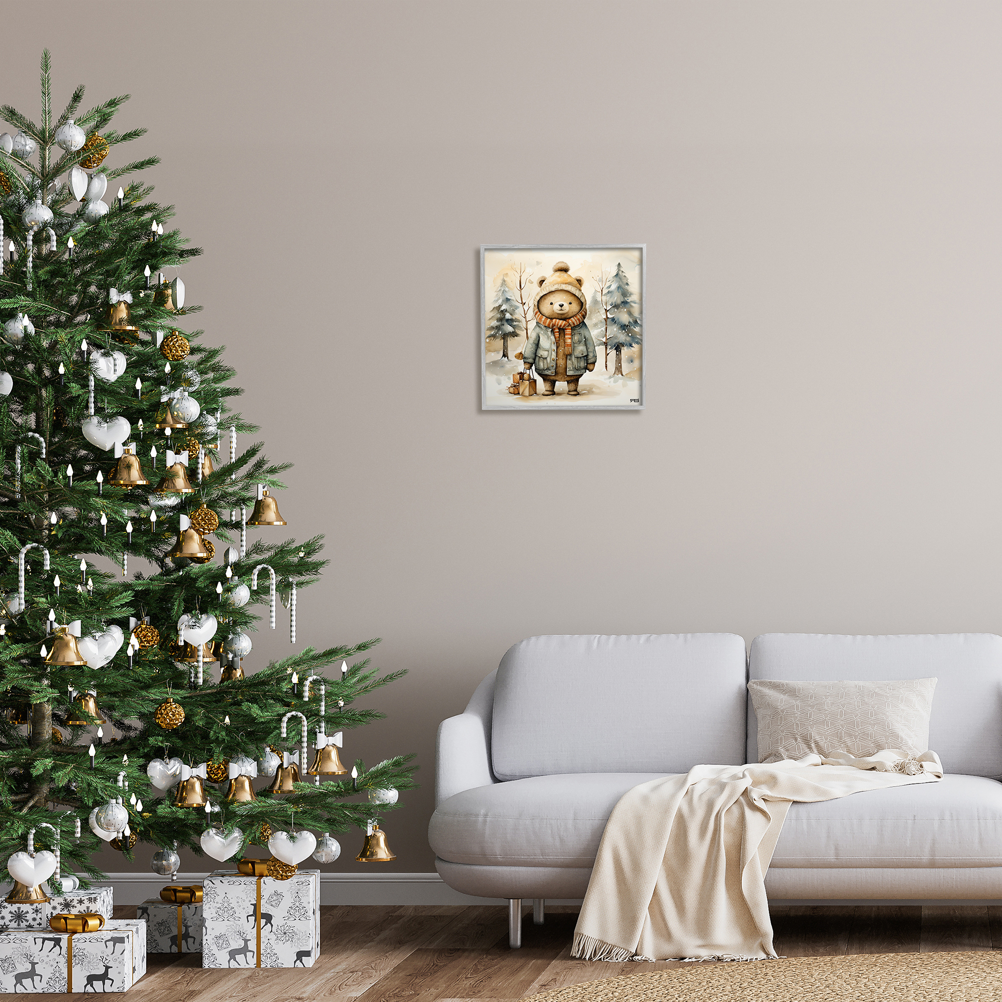 Stupell Industries Bear in Snowy Forest Animals & Insects Painting Gray Framed Art Print Wall Art, 17 x 17