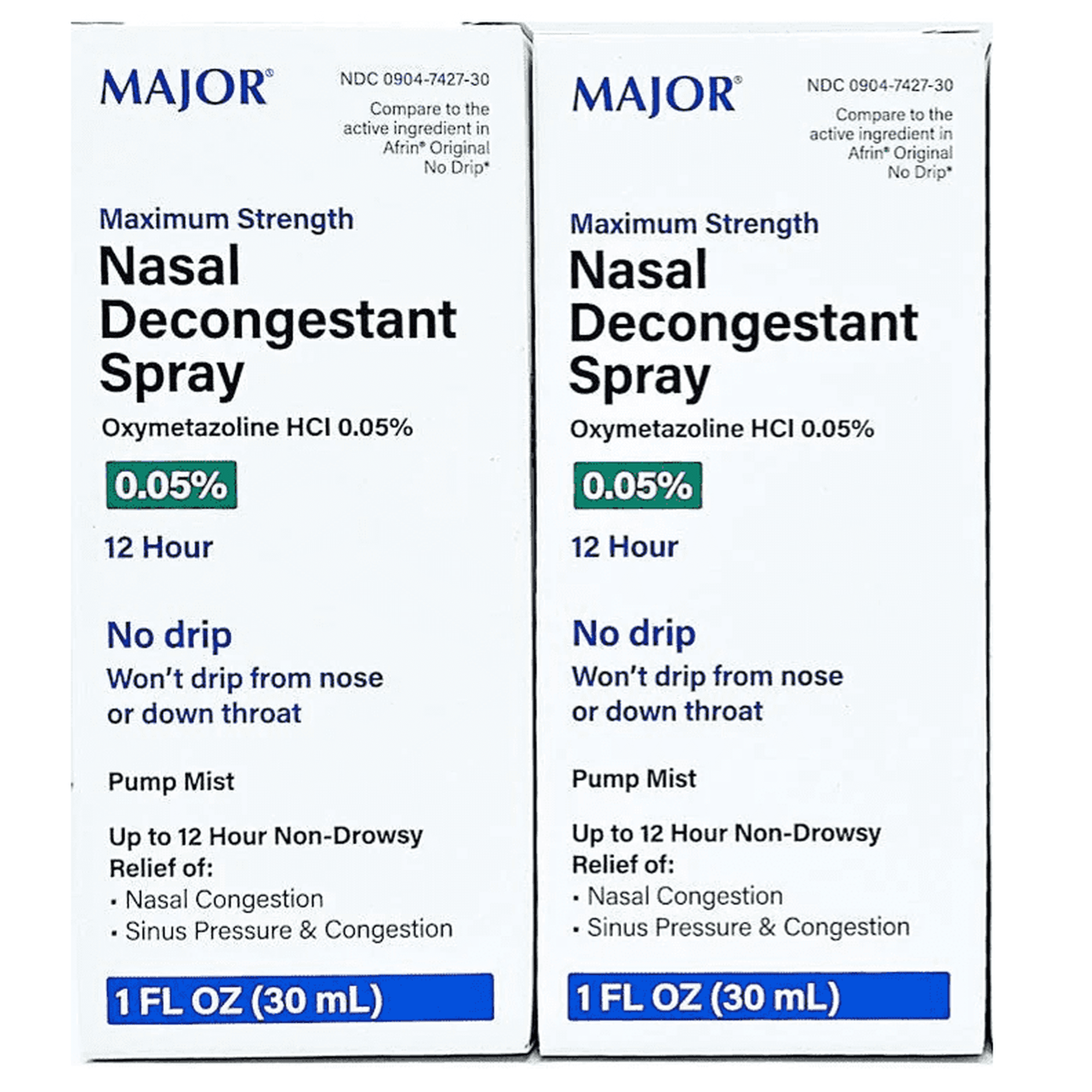 Major No Drip Nasal Decongestant Spray for Nasal Congestion, Sinus Pressure & Congestion, 2 Count