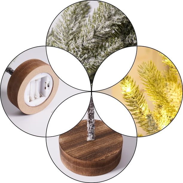 Árbol de Navidad pequeño con luces LED, árbol artificial nevado para decoración de mesa y escritorio, árbol artificial de 21,65 pulgadas para centros de mesa, lámpara de pino de plástico.