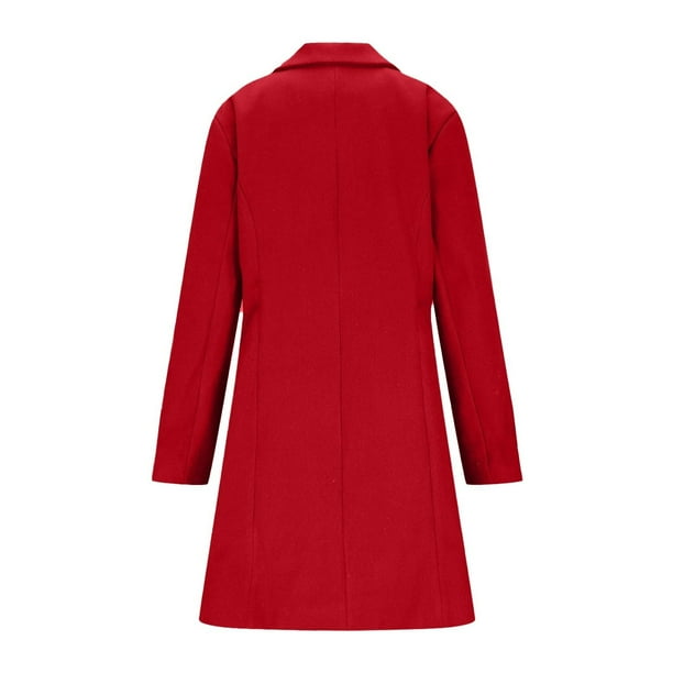 Wool Womens Coat, Solid Casual Thicken Wool Stand Collar Coat with