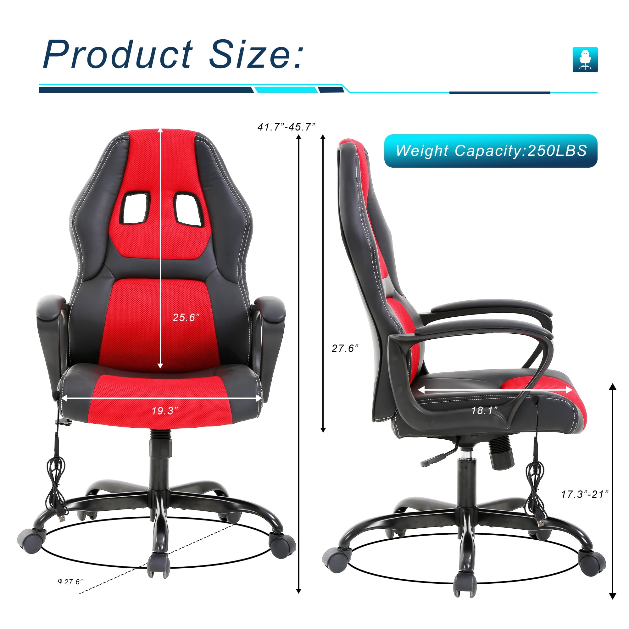 YRLLENSDAN Massage Gaming Chair Video Game for Adults, PU Leather Computer Chair with Arms & Massaging Back Ergonomic High-Back Video Game Chair for Men Women, Red