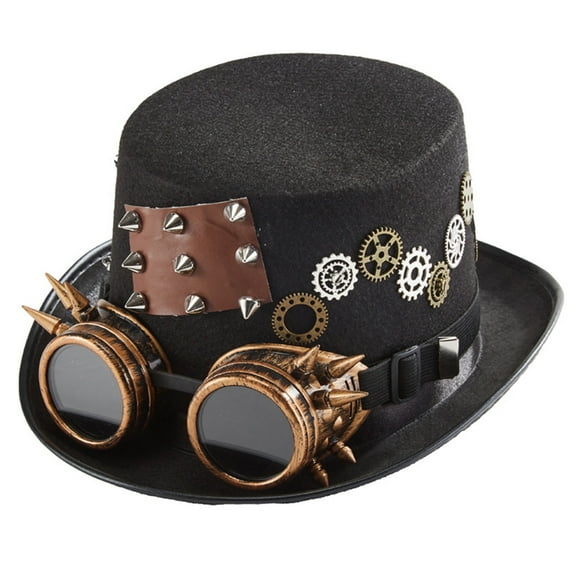 lanema Fashion Punk Style Top Hat Gear Chain Goggles Rivet Goggles Steampunk Hat Hat for Carnival Party