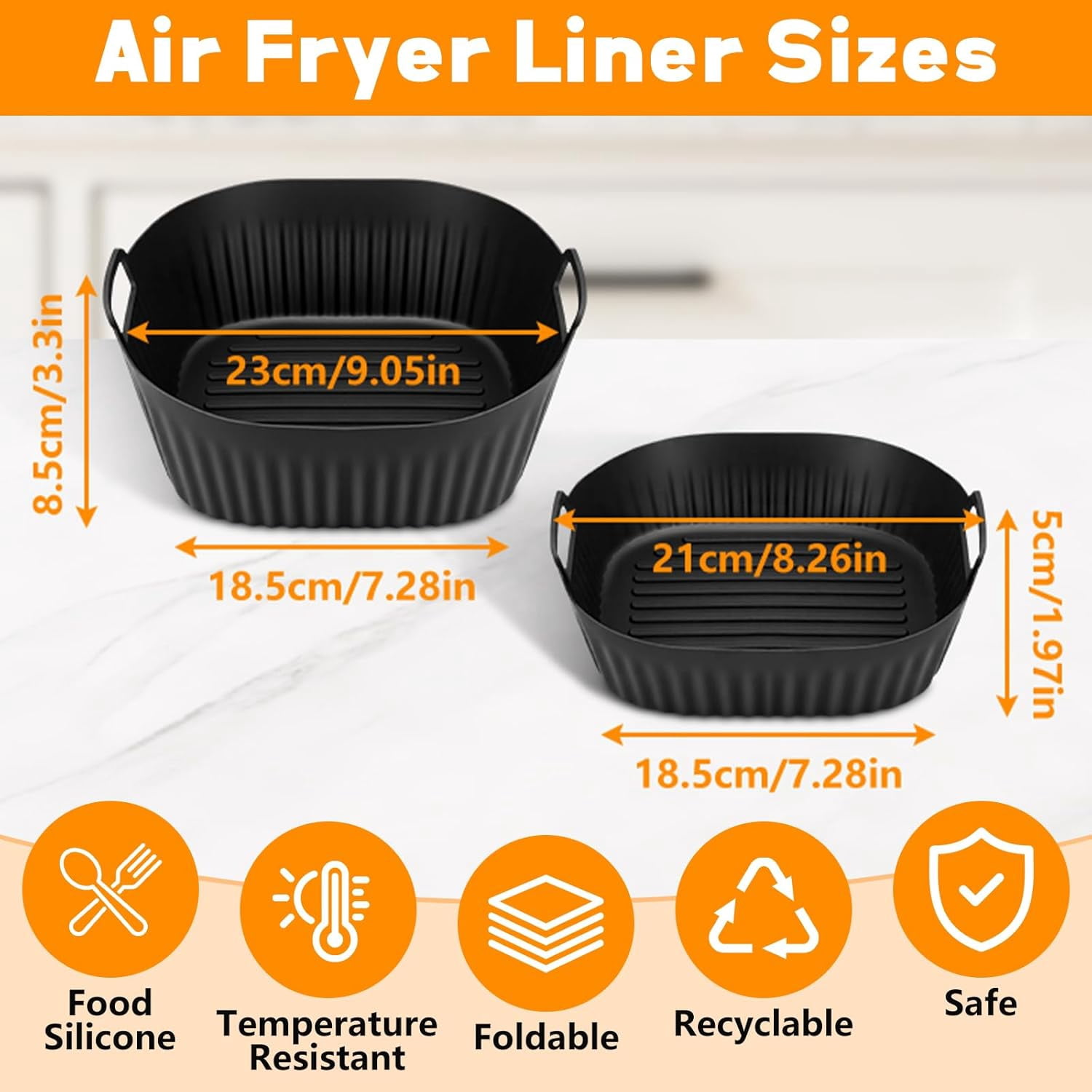 JJEAN-2 Pack Silicone Air Fryer Liners for Ninja Crispi Pro AS101CY - Reusable Non-Stick Square Silicone Mats for 6 QT & 2.5 QT Glass Container, Air Fryer Baskets Liners, Dishwasher Safe