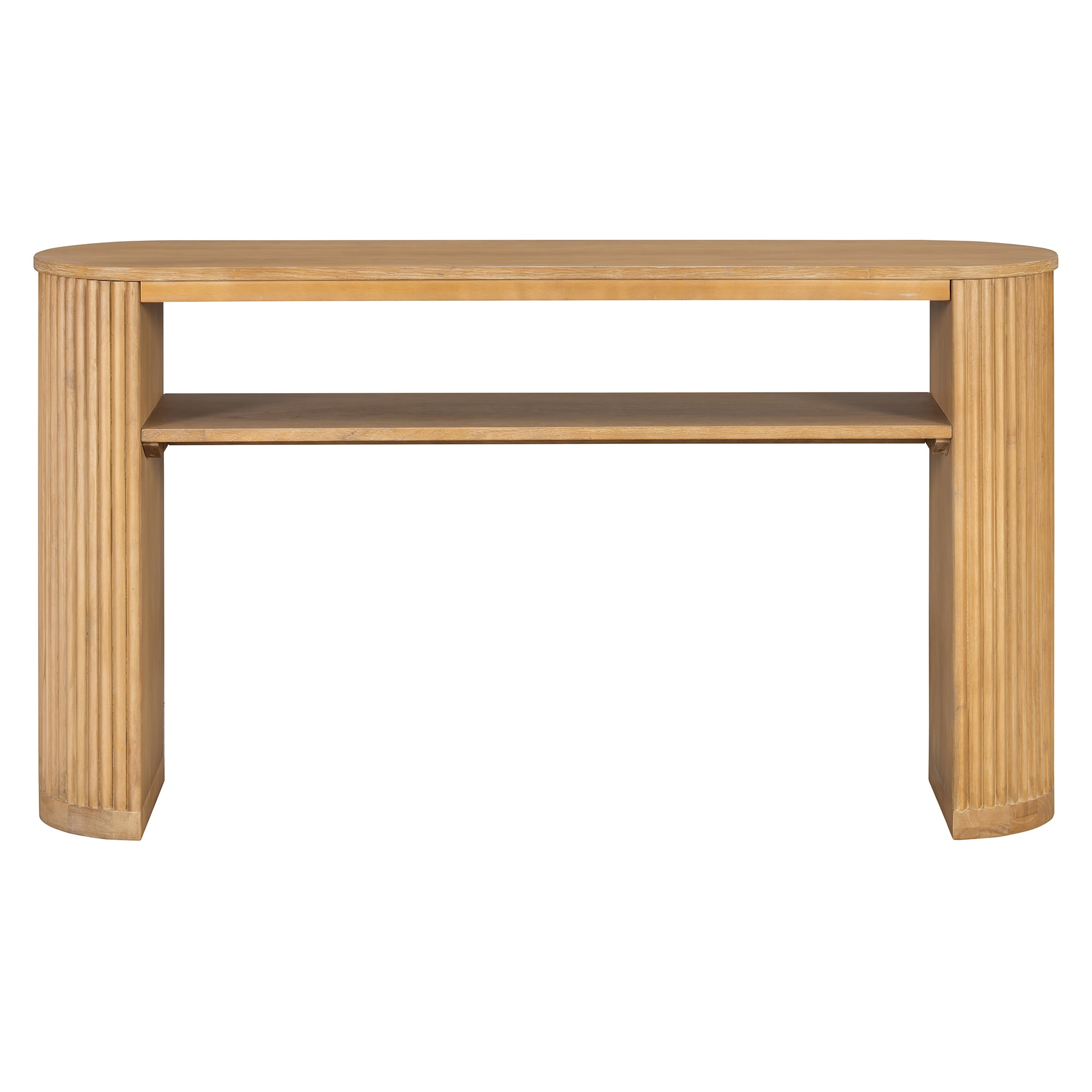 Euroco 53" Fluted Console Table, Modern Entryway Table with Open Storage Shelf & Wood Legs, Long Sofa Table Behind Couch for Living Room, Hallway,Natural