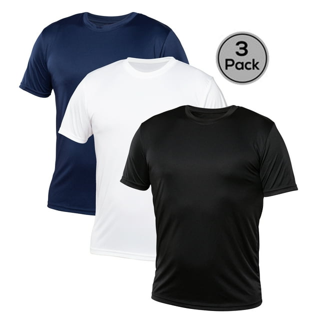 Blank Activewear Lot de 3 T-Shirts pour Hommes, Tissu de Performance à Séchage Rapide