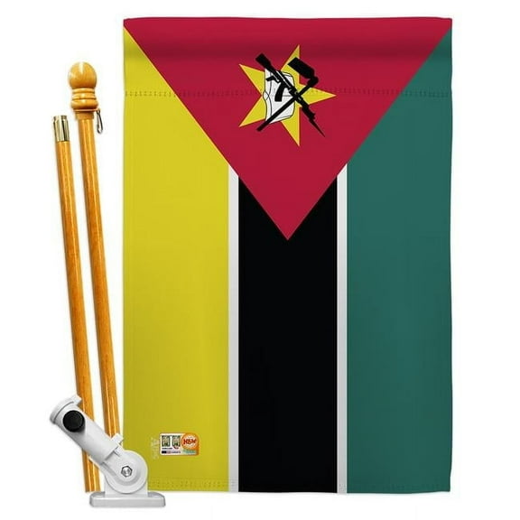 AA-CY-HS-140161-IP-BO-D-US18-AG 28 x 40 in. Mozambique Flags of the World Nationality Impressions Decorative Vertical Double Sided House Flag Set & Pole Bracket Hardware Flag Set