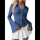 thumbnail image 1 of Blusa Informal de Larga Acampanada con Botones y Cuello Lechuga para Mujer. Blusa de Trabajo. Azul Pavo Real S, 1 of 10
