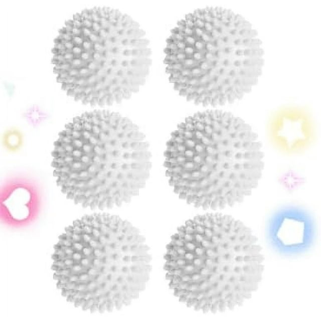 Lot de 6 Boules de Lavage pour Lessive, Boules pour Vêtements Secs Réutilisables, Boules pour Sécheuse Moelleuses et Antistatiques, Assouplissant Anti-Emmêlement pour Machine à Laver (Blanc)