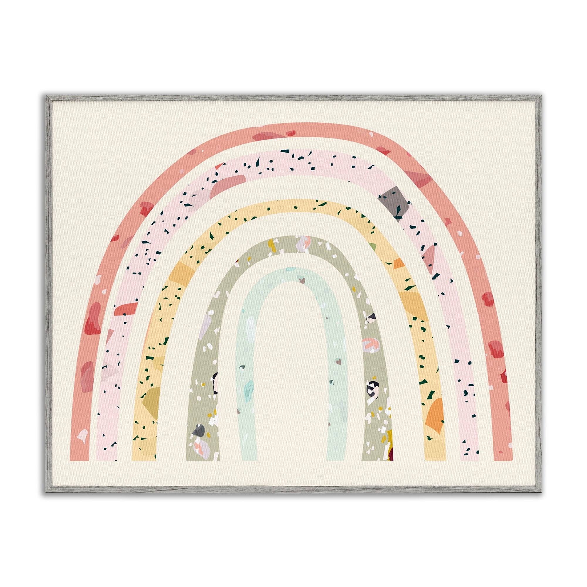Stupell Industries Children's Abstract Pattern Striped Rainbow over Beige Graphic Art Gray Framed Art Print Wall Art, 30x24, by Daphne Polselli