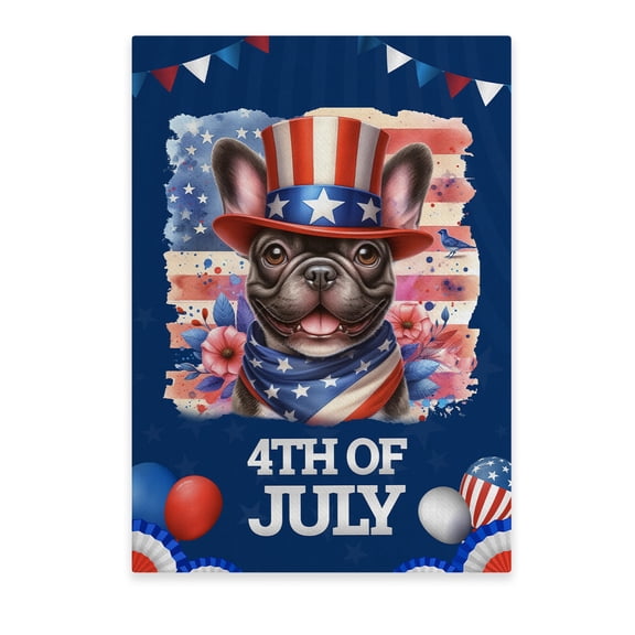 Patriotic French Bulldog Celebrates 4th of July Vertical Matte Canvas Poster Dog Lover Gifts Wall Art Home Decor - 02009
