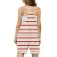 thumbnail image 5 of JTSRKL Girls Jumpsuits Casual Striped Print Sleeveless Spaghetti Strappy Overalls Rompers Loose Fit Cute Kids Summer Shorts Jumpsuit with Big Pockets Beige 7-8 Years, 5 of 7