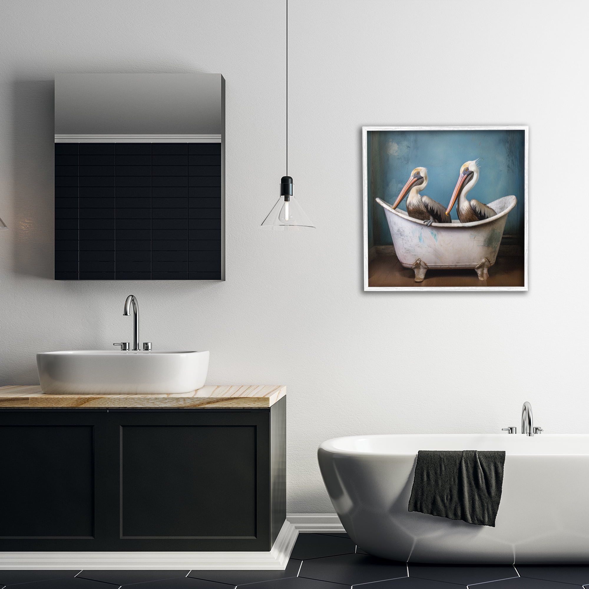 Stupell Industries Pelican Bath Time Typography Painting White Framed Art Print Wall Art, 24 x 24