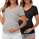 thumbnail image 1 of INSPIRAR CHIC Blusa de Maternidad para Mujeres con Fruncido, Cuello en V Cruzado, Estilo Faux Wrap, Manga Corta, T-Shirt Pequeño Negro y Rayas, 1 of 6