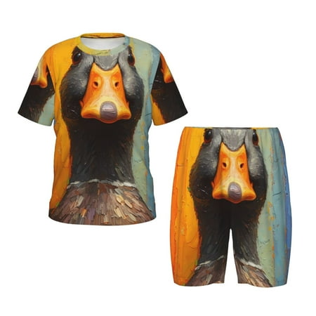 Luyuia Colorful Painted Duck Print Girls  2-Piece Tie-Dye Pajama Set  Cute Summer Loungewear with Shirt and Tank Shorts Nightwear-4X-Large