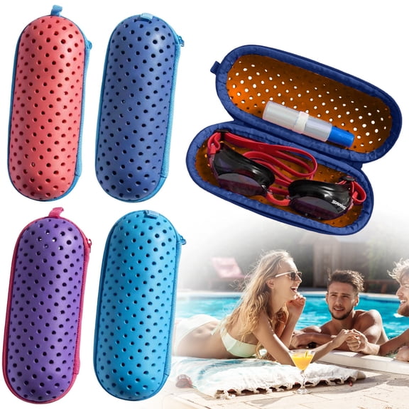 Dailihome Swimming Goggles Case, EVA Swim Goggle Storage Box with Breathable Holes and Zipper, Portable Protective Case for Sunglasses and Swim Gear, Dark Blue, 1pc