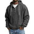 thumbnail image 2 of Men's Hoodies Pullover Waffle Knit Button Hooded Sweatshirts Drawstring Loose Fit Athletic Workout Plain Shirts, 2 of 5