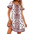 thumbnail image 2 of Gamivast Women Boho Shift Dress Floral Print Tie Neck Short Sleeve Tunic Mini Dress Summer Beach Loose Fit Casual Vacation Party Flowy Sun Dress Wear, 2 of 7